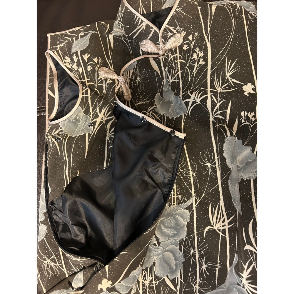 Asian Style Flora Midil Dress. Black/Gray/Silver. Women's Size Small - Picture 7 of 11